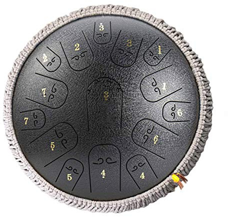 ATRNA Trommel 15 Notes Stahl Zunge Drum, Stimmts Percussion Instrument, Handpan Drum Mit Tasche, Mallets, Fingerpicks (Black)