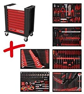 KS Tools 810.6284 PERFORMANCEplus Werkstattwagen P10 mit 8 Schubladen, bestückt mit 284 Werkzeugen in 6 Einlagen für 6 Schubladen
