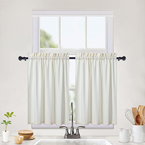 CAROMIO Tende a Pannello Idrorepellenti da Cucina Mezza Caffetteria Moderne in Rilievo - Struttura Corte per Piccole Finestre, 2 x W76cm x H61cm, Beige