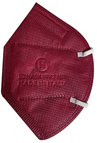 15 Mascherine FFP2 certificate CE colorate BORDEAUX prodotte in ITALIA. Elastici morbidi bianchi, 5 strati Filtraggio ≥95%. Sigillate singolarmente. Certificazione ISO 9001 ed UE 2016/425