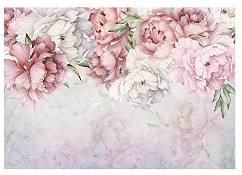 WallArena - Vlies Fototapete Blumen Pfingstrose Romantisch Rosen 254x184 cm - Fototapeten - Tapeten - für Wohnzimmer Schlafzimmer - Vliestapete Wandtapete Tapete 3D Effekt- inkl. Kleister