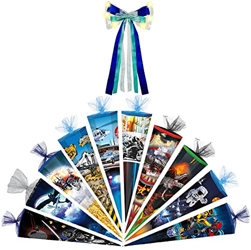 alles-meine.de GmbH Schultüte - 85 cm Motiv + Zubehör wählbar inkl. LED LICHT - Schleife - 6 eckig - Zuckertüte - Tüllabschluß - Junge - Astronaut Weltraum Weltall Raumschiff..