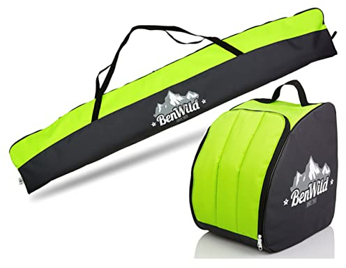 Rawstyle Skitasche Ski-Schuh-Tasche Set SKI-Tasche 160cm 180cm 190cm wasserdicht Ski Bag Ski Cover Wintersport Kombi (schwarz-hellgrün, Set 180cm)