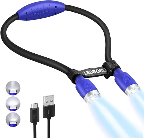 LEDGLE Luz de Cuello Para Leer y Tejer, Brazos Flexibles de Silicona Suave, Perfecta Para Libros en La Cama, Acampar, Reparar - Azul