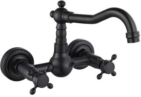 gotonovo Negro mate 6 pulgadas centro pared montaje grifo fregadero 2 doble manija vintage cocina baño mezclador