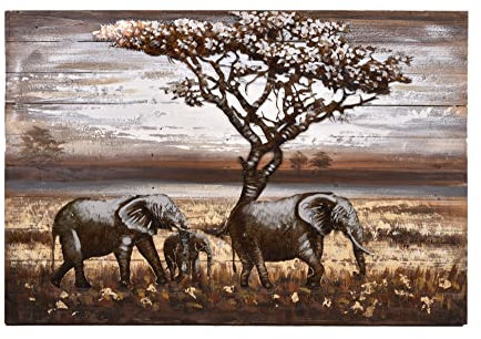 Dynamic24 3D Metallbild Elefanten Metall Wandbild Retro Vintage Bild Bar Küche Wohnzimmer