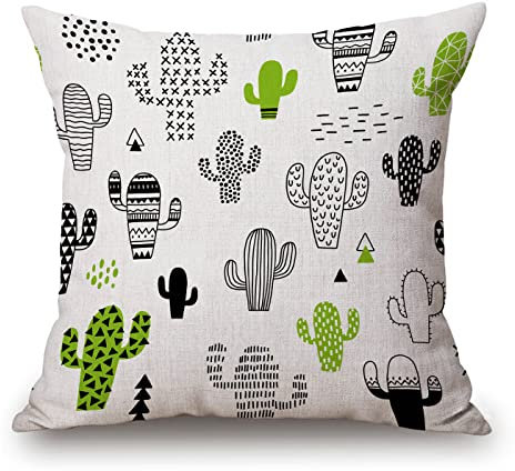 Solekla Dekokissenbezug, schwarze Wüste, niedlich, handgezeichnet mit Kaktus, Hipster, geometrischer Kissenbezug, dekorativ, 45,7 x 45,7 cm, Outdoor-Kissen, Couch, Sofakissenbezüge