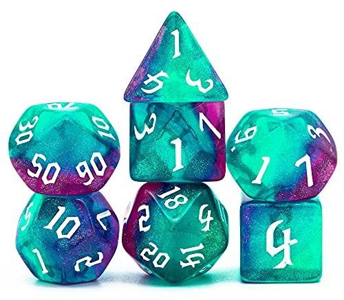 Cusdie 7Pcs/Set DND Dice Set D&D Polyhedral Dice for Dungeons and Dragons Role Playing Dice Games RPGs (Rose Blue with Sickle Font)