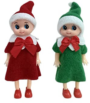 2 Stück Weihnachtselfen Figuren Mini Elfen für Jungen Mädchen,Rot Grüne Mini Puppe Elf Weihnachten Baby Winziger Weihnachtself für Weihnachten Neujahr Geschenk,Weihnachtsstrumpffüller