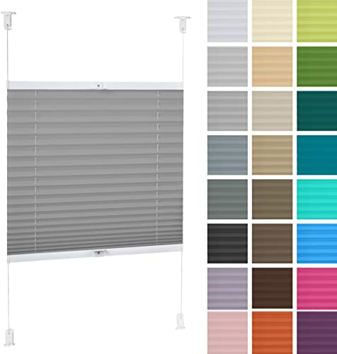 DECOOR Plissee ohne Bohren 125cm x 150cm Faltrollo Rollo für Fenster und Tür Nicht-invasive Fensterjalousien guter Sichtschutz und Sonnenschutz Breite der Überlappung 2 cm Grau