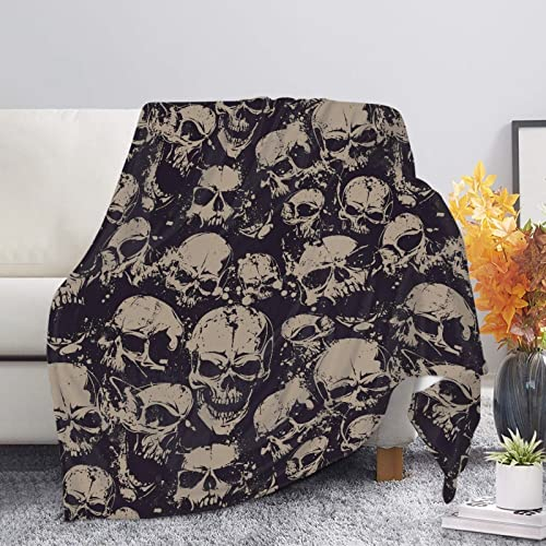 Kuiaobaty Gothic Kuscheldecken Totenköpfe Fuzzy Plüsch Decke für Couch Dekor Ultra Weiche Mikrofaser Überwürfe Schwarz Bettdecke für Einzelbett
