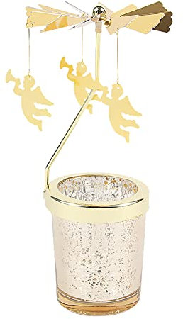 Engel Rotierender Teelichthalter, Gold Teelicht Karussell Glas Teelichthalter Schmetterling Drehbare Kerzenständer Hirsch Teelichtkarussel Metall Schneeman Schneeflocke Kerzenständer, Höhe17.5cm