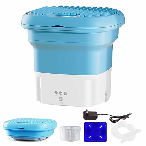 Faltbare Waschmaschine, Mini Waschmaschine mit Ablaufkorb Reise Waschmaschine Mini Tragbare Waschmaschine Wassereimer, Waschen von Babykleidung, Unterwäsche, für Camping, Reise, Kleine Räume (Blau)