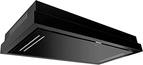 Campana de techo GURARI 343 BL 120, campana extractora empotrada, 120 cm, cristal negro/negro/motor EBM/succión potente 1000 m³/ campana de aire forzada/ionización/campana de techo