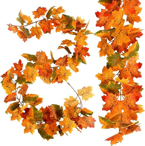 DERAYEE künstliche Ahornblatt Girlanden, 1,8 m Herbstblätter, Herbstblätter für drinnen und draußen, Hochzeit, Erntedankfest, Abendessen, Party, Kamin, Halloween,Weihnachts Deko