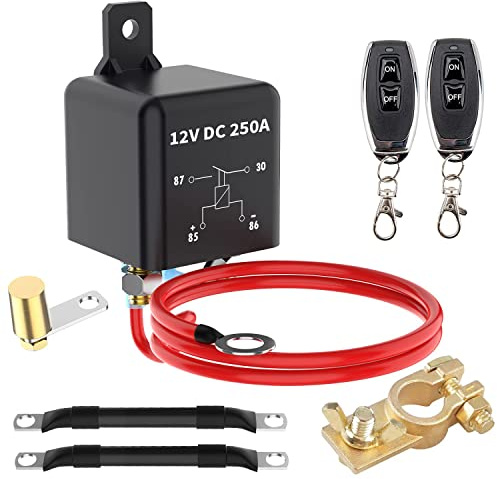 Remote Battery Kill Switch Kit, 250A DC 12V Top Post Negative Battery Disconnect Switch for Car RV Truck Vehicle,Battery Cut Off Switch Anti-Theft Prevent Battery Drain
