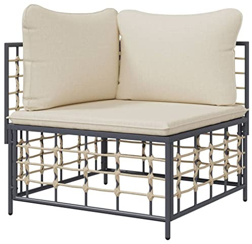 Tidyard Garten-Ecksofa Gartensofa Sitzgruppe Sofa-Garnitur Gartenmöbel Sofa Lounge Rattanmöbel Rattansofa Ecksessel Loungesofa Gartenset mit Beige Kissen Poly Rattan