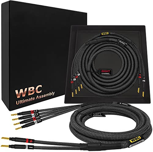 WORLDS BEST CABLES 3 Meter ULTIMATE - 9 AWG - Ultra-Pure OFC - Premium Audiophile HiFi Bi-Wire Speaker Cable Pair with Eminence Gold Banana Plugs & Carbon Tweed Jacket