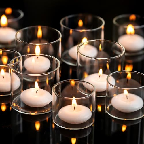 Romadedi Teelichthalter Glas Teelichtgläser - 48Pcs Votivkerzenhalter für Teelichter Schwimmkerzen für Hochzeit Party Weihnachten Tischdeko Wohnzimmer Deko,S+L
