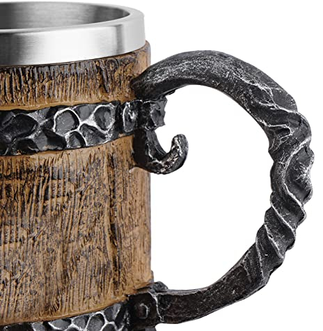 Teksome Cerveza Estilo Madera,Copas Madera simulación para Beber Accesorios Barra Vintage - Mango único para Tazas café 450 ml, Envuelto con Resina, para Bar