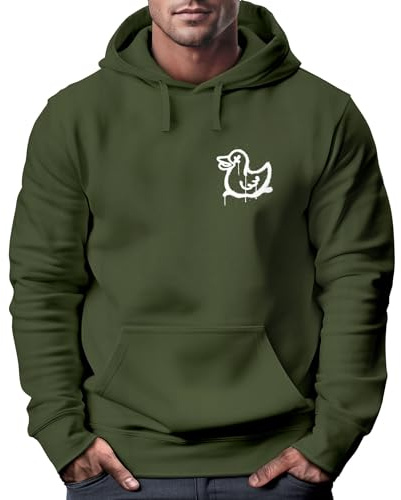 Neverless® Hoodie Herren Print Aufdruck Motiv Kapuzen-Pullover Männer Fashion Streetstyle Oliv L