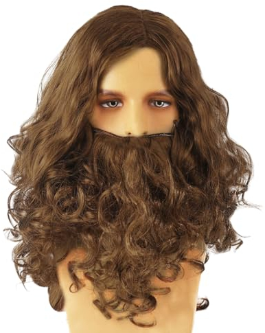 EUPSIIU Herrenperücke Perücke Bart Cosplay Perücke Retro Lang Braun Perücke Herren Damen Hippie Halloween Kostüm Magier Zauberer Perücken für Männer Fasching Mottoparty Karneval Perücken (Braun)