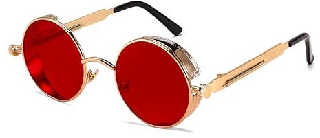 FEISEDY Retro Steampunk Sonnenbrille Rund mit Metallrahmen Vintage Brille für Herren Damen UV400 Schutz B1857