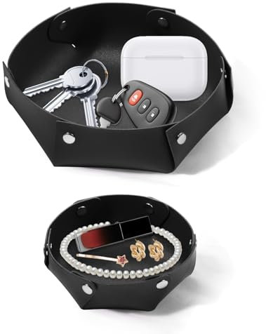 MQTOUR Leather Valet Tray Organizer,Valet Tray for Men Women,Jewelry Catchall Trays,Desk Organizer,Key Plate for Entryway Table,Suitable for Travel,Storage,Home and Office（Black-2 Pcs）