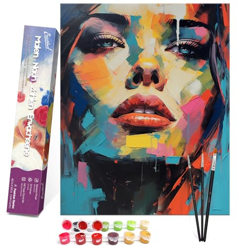Bougimal Malen Nach Zahlen Erwachsene Populär Ohen Rahmen inklusive Pinsel und Acrylfarben - 40 x 50 cm, Bemalte Frau