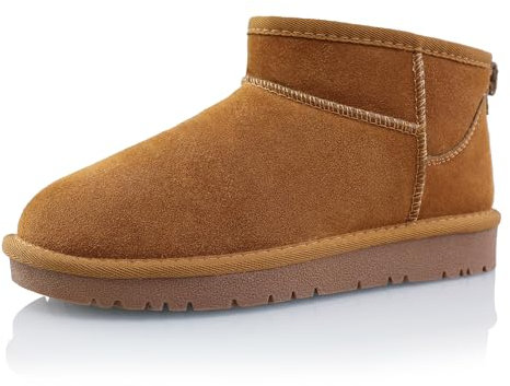 Procity Damen Echtleder Klassische Stiefeletten Mini Schlupfstiefel Gefütterte Winter Boots mit Profilsohle Camel 36