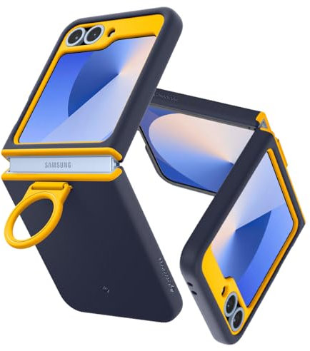 Caseology Nano Pop for Samsung Galaxy Z Flip 6 Case [Finger Ring Grip] [TPU + PC Dual Structure] [Air Space Tech Protection] with Side Dual Dot Grip Phone Case For Samsung Z Flip 6 - Bluberry Navy