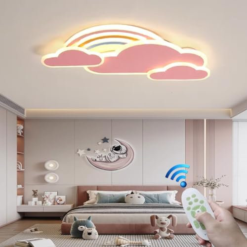 RuiRfh Deckenleuchte LED Kinderzimmer lampe Dimmbar Fernbedienung Deckenlicht Mädchen Junge Schlafzimmer Deckenlampe Moderne Regenbogen Wolke Designer Pendelleuchte Wohnzimmer Esszimmer Bad Kronleucht