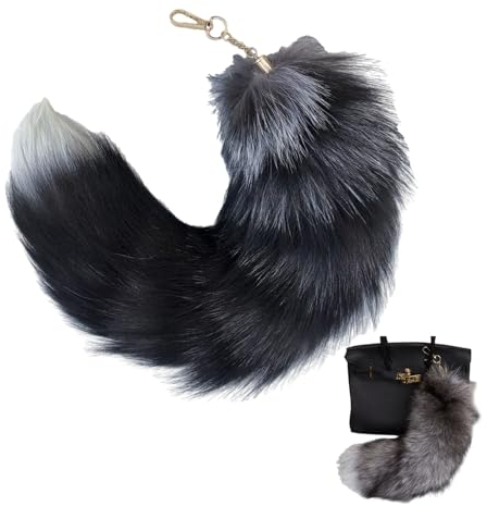 tintoke Fuchsschwanz,fox tail,Fuchsschwanz Anhänger etwa 40cm Fell Schwanz Keychain fox tail keychain Auto Schlüsselketten Anhänger Weich Flaumig Dicht Dekoration (schwarz)