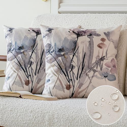Vorysum Outdoor Kissen Wetterfest Kissenbezug 50x50 cm Blumen Kissenbezüge Abstrakt Modern Dekokissen Sofakissen Kissenhülle aus Polyster für Garten Sofa Wohnzimmer Bett 2 er Set