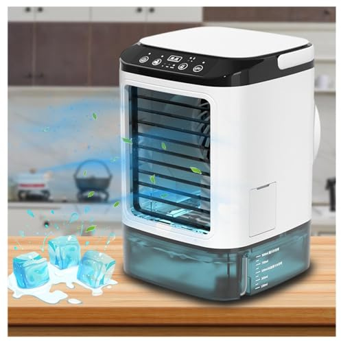 Klimaanlage Klein, 900ml Wassertank,mit Eisbox,3 in 1 Mini Aircondition 3 Geschwindigkeiten,7 Farben Licht Klimaanlage Raumkuehler für Home-Office-Reisen