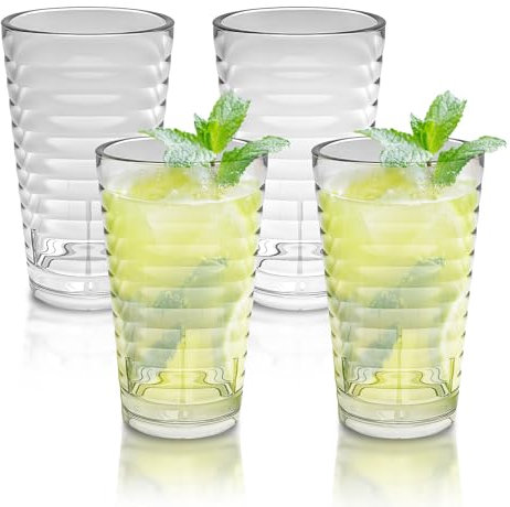 TBRFP Acrylic Glasses Drinking 385ml Plastic Tumblers Set of 4,Unbreakable Glasses Drinking 13.6 Oz Acrylic Cups for Kids Adults,Plastic Glasses Reusable for Camping BBQs Picnic Glassesl