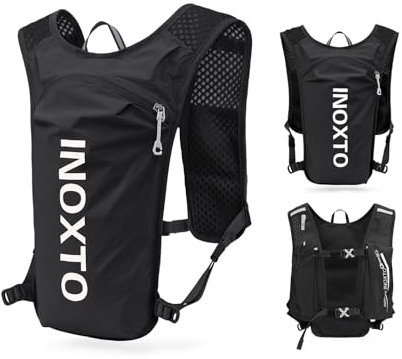 INOXTO Laufrucksack, 5L Leichter Trinkbeutel, geeignet für Outdoor-Wandern, Radwettbewerb, Bergsteiger-Trinkweste, Rucksack, Herren und Damen (schwarz mit weiß)