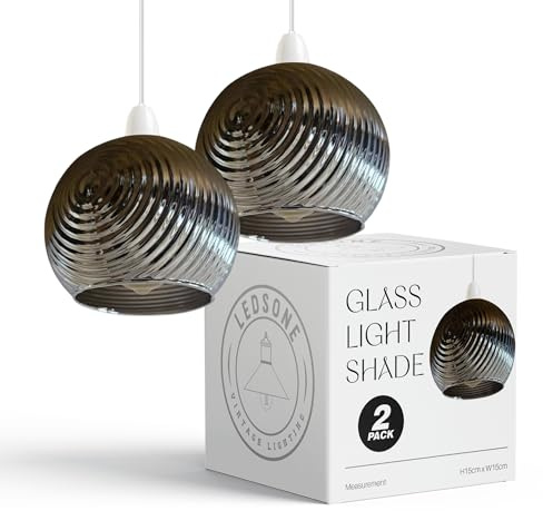LEDSone Lampenschirme aus schwarzem Glas, rund, 15 cm, mit Reduzierstück, für Decken- und Nachttischlampen, Ersatz für Schlafzimmer, Wohnzimmer, Küche, 2 Stück