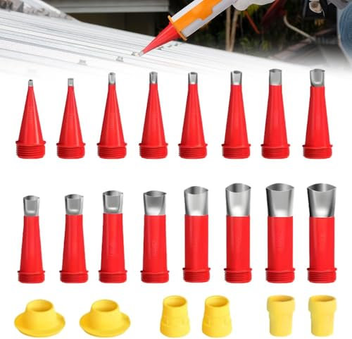lisetar 22pc Rubber Nozzle Tool Kit, 2024 Newest Sealant Nozzles, Stainless Caulking Nozzle Tips, Reusable Caulking Gun Tips for Kitchen Bathroom Brick Joint