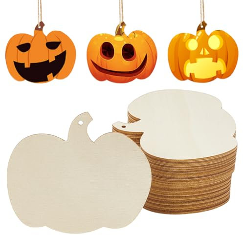 WADORN 50 Stück Kürbisse Blanke Holzscheiben. Kürbisse Aus Holzkreisen Hängende Ornamente Für Thanksgiving Halloween DIY Bastelarbeiten Unfertige Kürbis Anhänger Aus Holz Dekorationen