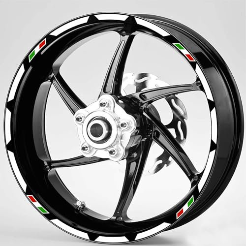 Pimastickerslab Set Completo Adesivi Strisce Cerchi Ruote Moto 17 Pollici Tricolore Bandiera Italia Filetto Cerchioni Gomme Race Sport Stickers Strips Universale RT0023 (010 Bianco)