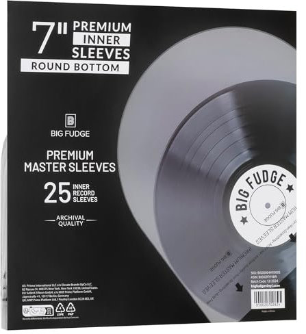 Big Fudge 25er Pack 7 Zoll Schallplatten Innen Hüllen - 25x 7 Schallplatten LP Aufbewahrung Schutzhüllen - 25er Set Rundboden Vinyl Inner Sleeves - 25 Schallplattenhüllen