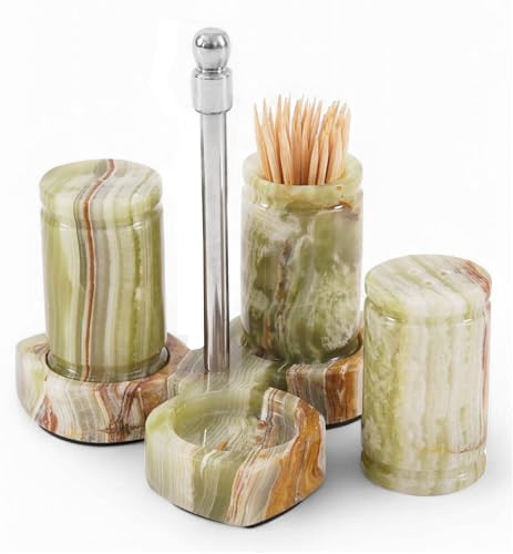 Marble Salt and Pepper Shakers Set of 3 – Handmade Green Onyx 0.8 oz | Stone Salt & Pepper Shaker with Tray, Modern Tabletop Seasoning Set for Kitchen Countertop & Dining Decor, Easy Refill