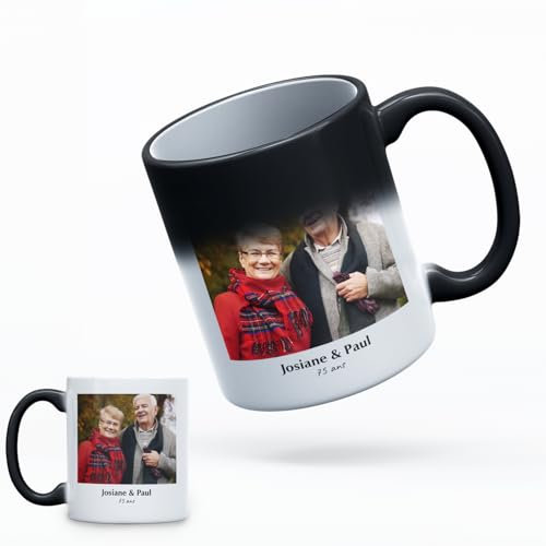 JIMPOSEMONSTYLE.COM Mug Magique Thermosensible en céramique avec Photo Personnalisée - 1 photo - Cadeau pour Noël, Anniversaire, ou occasion Spéciale - 330 ml