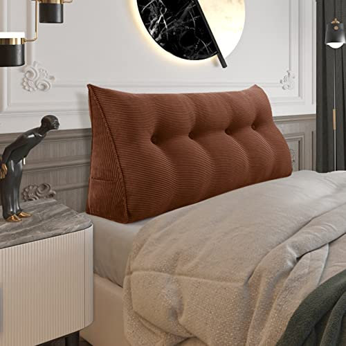 BNCKTRD Rückenkissen Keilkissen Rückenlehne Kissen für Bett Sofa Kopfteil Gepolstert Bettkissen Wandkissen Sofakissen Groß Rueckenkissen Couchkissen Dekokissen Kordsamt Braun 120cm
