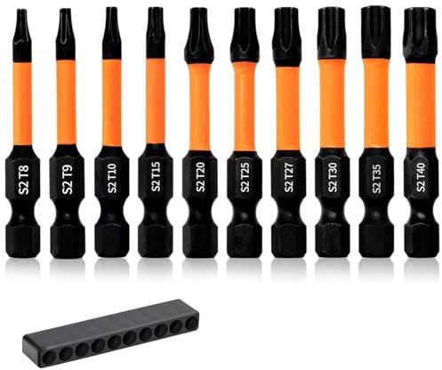 Alriedy Sechskant Bit Set, 10Pcs Torx Schrauber Bit Set, Lange Bits 50mm, T8-T40, 1/4 Sechskantschaft, Magnetische Schlagschrauber Bits, Ideal für Reparaturarbeiten.
