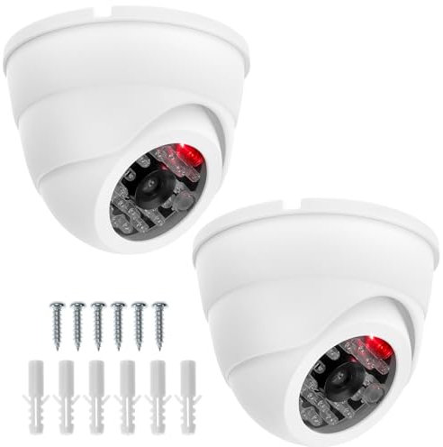 QWORK® 2 x Videocamera Telecamera Finta di Sorveglianza da Esterno/Interno, LED Rosso Lampeggiante, Colore Bianco