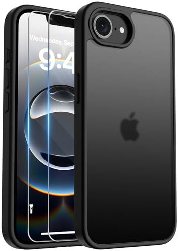 Kmofizle Handyhülle für iPhone 16e 2025 (4th Generation) Hülle mit Schutzfolie, [Transluzente Matte] Stoßfeste Kratzfeste Schutzhülle, [Anti-Fingerabdruck] Hülle iPhone 16e 2025 6.1, Schwarz