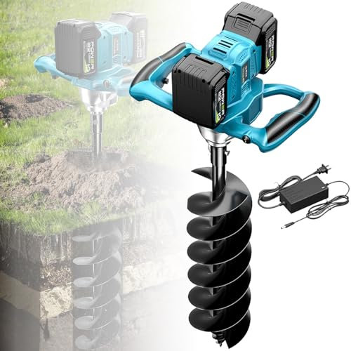 Tarière électrique 1200 W, tarière de clôture sans fil 40 m/60 m/80 m/100 m avec 2 batteries, 6 vitesses réglables, sens avant et arrière, tarière for plantation de jardin(100m)