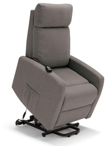 REDÒKASA Poltrona relax elettrica Seattle Plus per anziani, 1 o 2 motori, 2 ruote, Kit Optional Batteria, dimensioni contenute, tessuto antimacchia idrorepellente (1 Motore, Fango)
